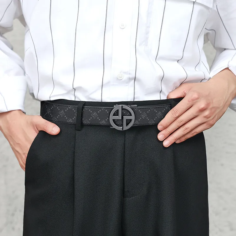 POLO Cow Leather Top Grain Cow Leather Leather Belts Men's Gunmetal Width 3.4cm-4