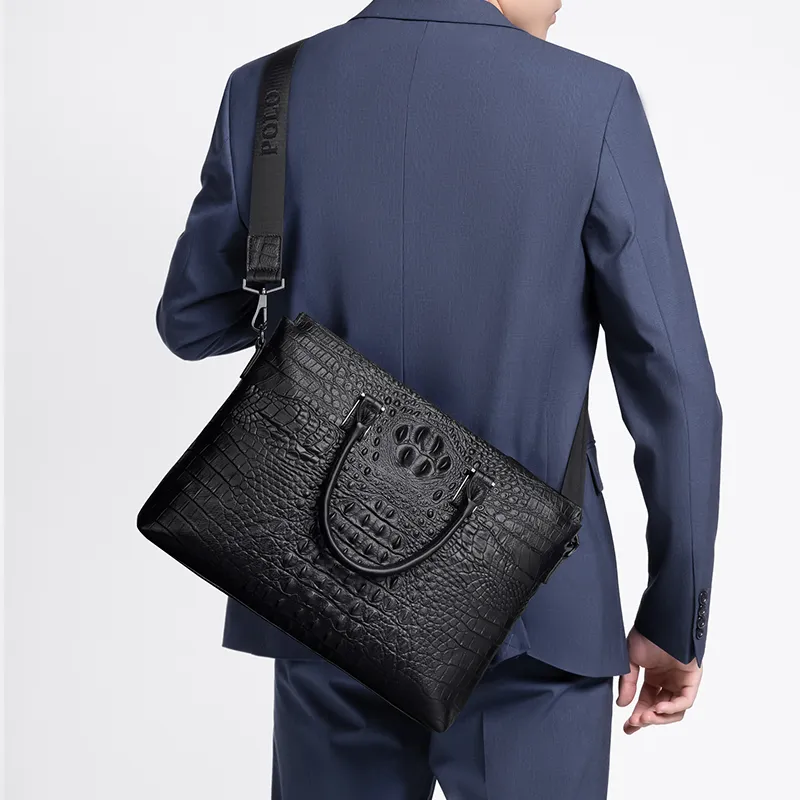 POLO Cow Leather Briefcase Tubas Men's Black-5