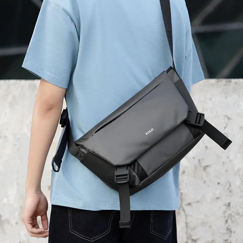 POLO Fabric Men's Shoulder Bag, Crossbody Bag Men's Dark Gray-5
