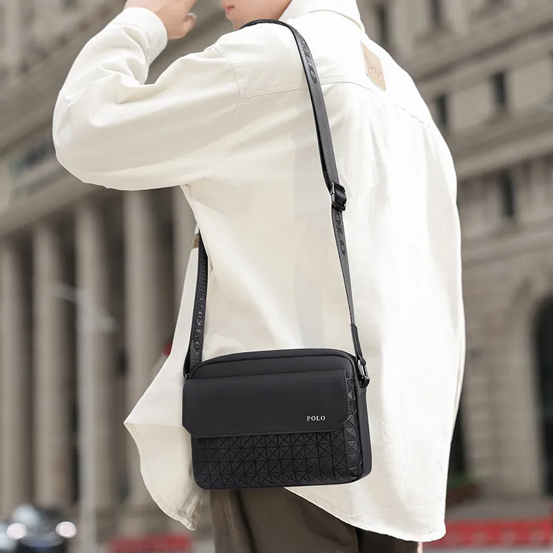 POLO Synthetic Leather Crossbody Bag, Shoulder Bag Men's Black-4