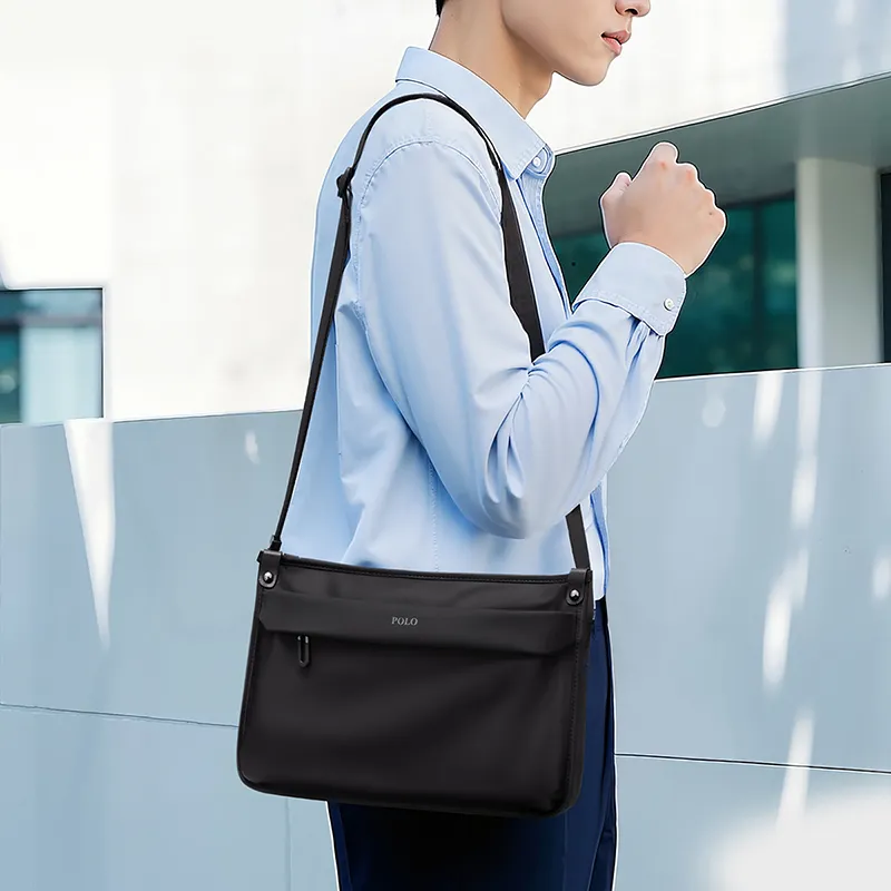 POLO Fabric Shoulder Bag, Crossbody Bag Regular Men's Black-3