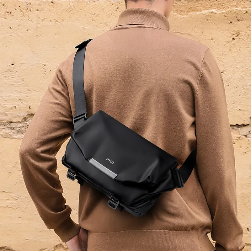 POLO Fabric Messenger Bag, Shoulder Bag, Crossbody Bag Men's Black-4