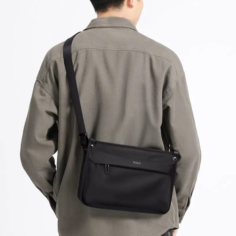 POLO Fabric Shoulder Bag, Crossbody Bag Regular Men's Black-4