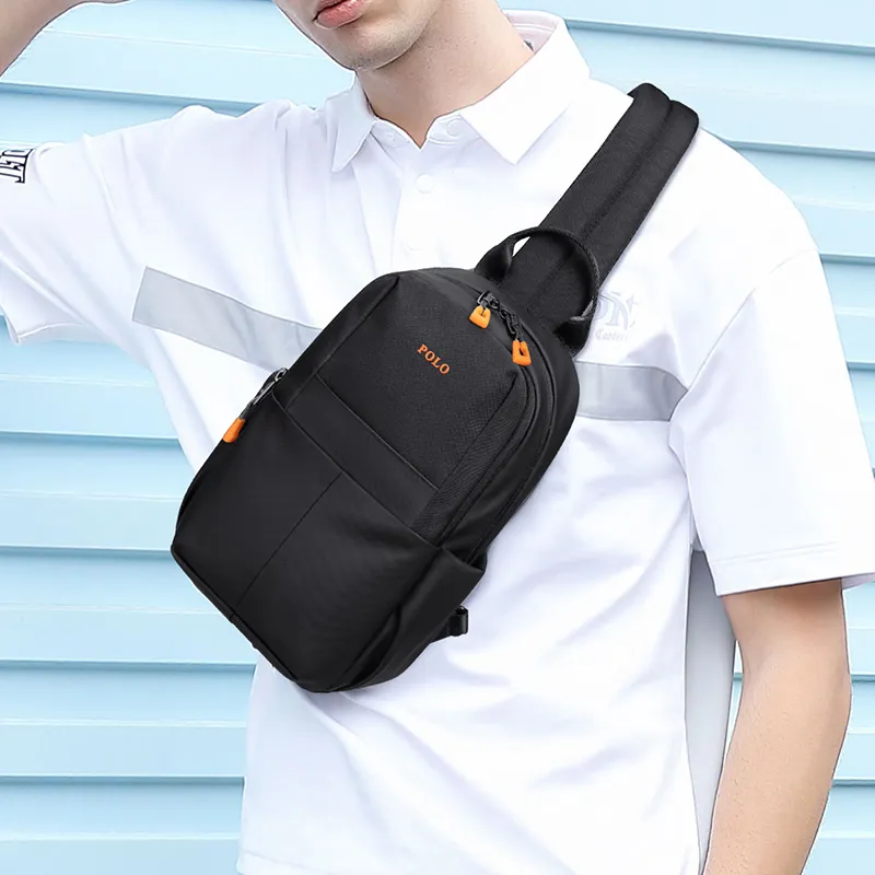 POLO Fabric Sling Bag Medium Size Men's Black & Gray/Black-7