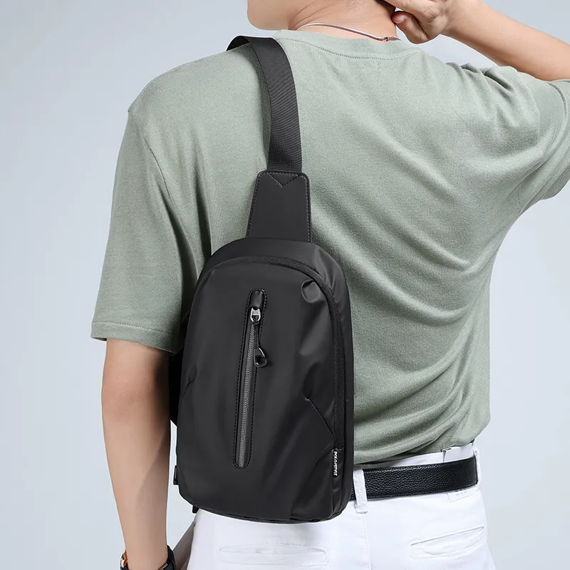 POLO Fabric Crossbody Bag Men's Sling Bag Fanny Pack Medium Size Men's Black-6