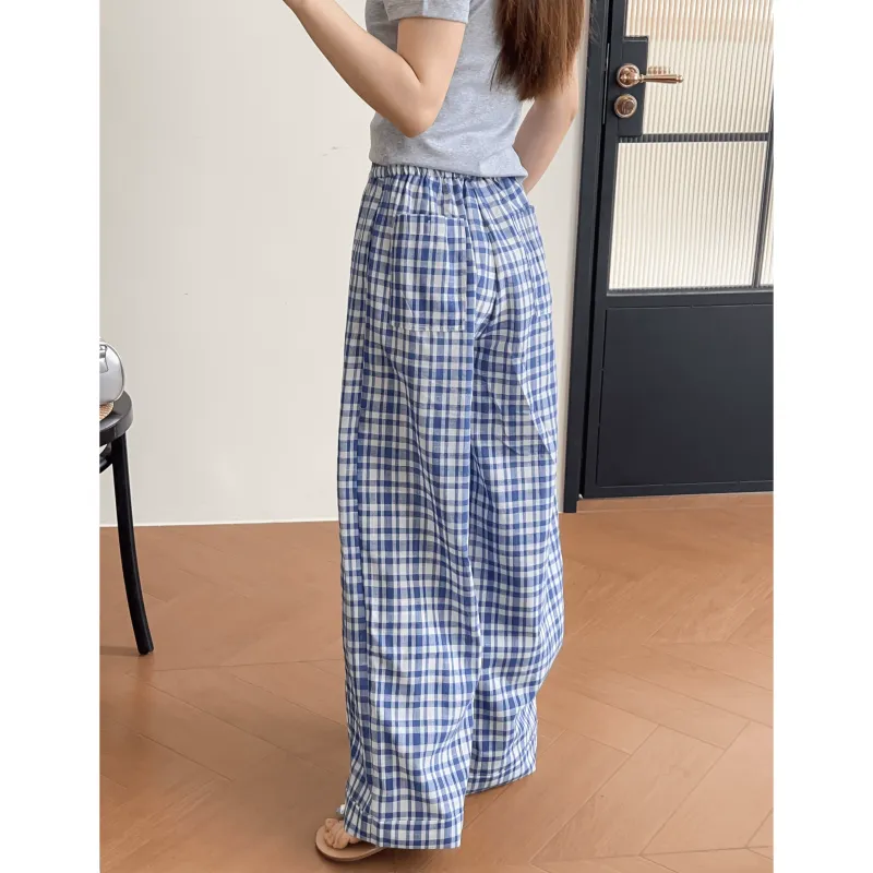 Pa33word Casual Pants Women's Blue Plaid-5