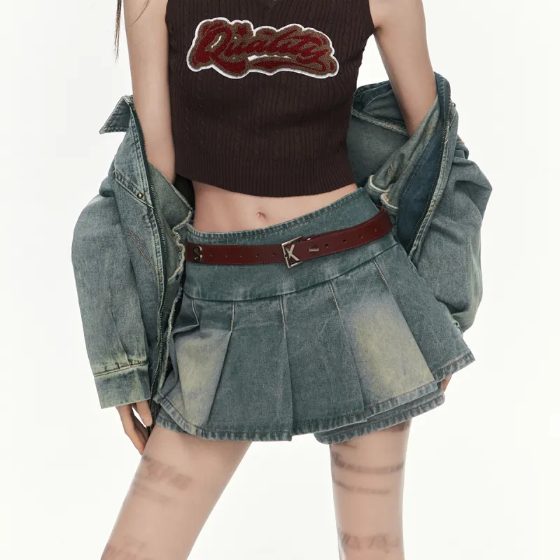 MEETLADY Skirt Set Women's Denim Blue-2