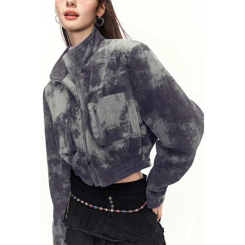 MEETLADY Cropped Coats Women's Tie Dye Purple-2