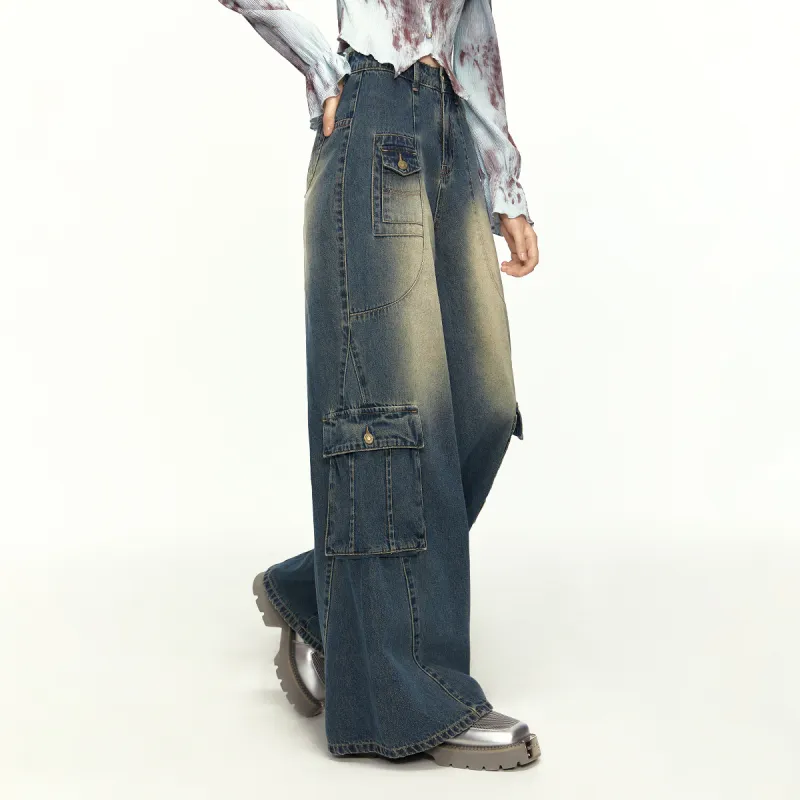 MEETLADY Jeans Women's Washed Denim Blue-3