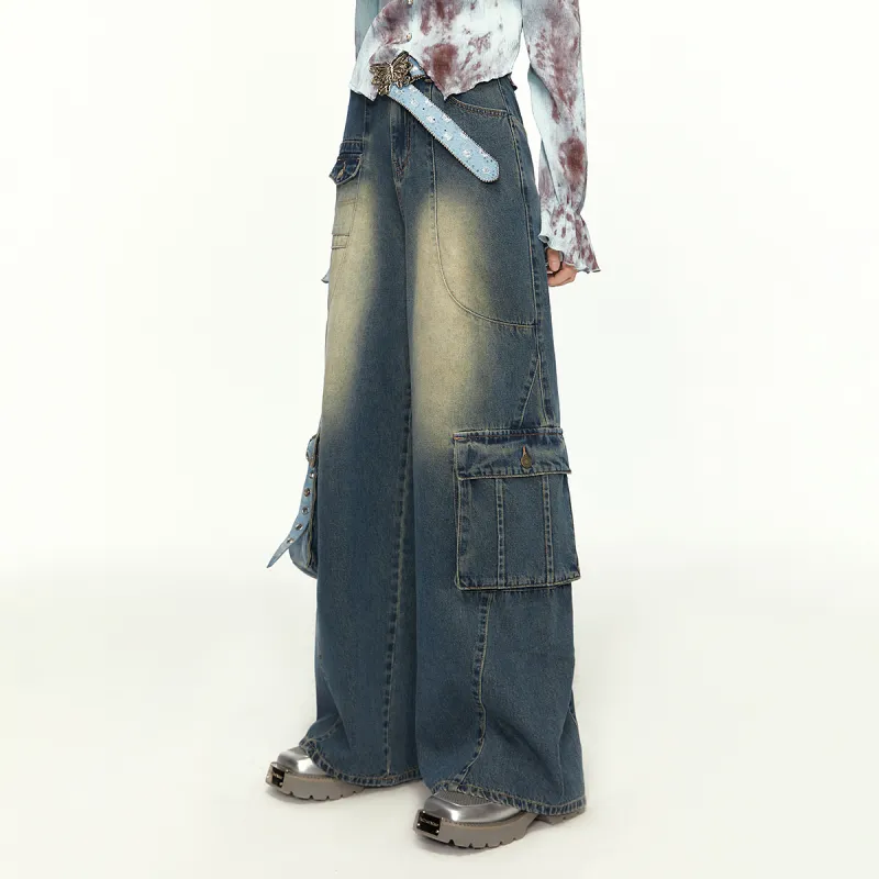 MEETLADY Jeans Women's Washed Denim Blue-4