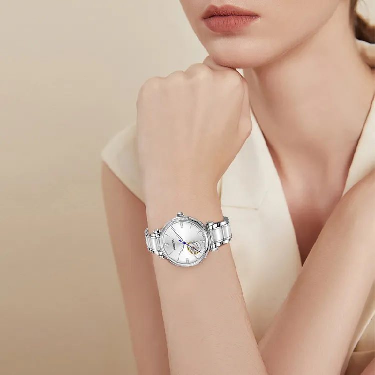 ROSDN Crown Collection Mechanical Movement Stainless Steel Watchband Watch Unisex White Dial-1