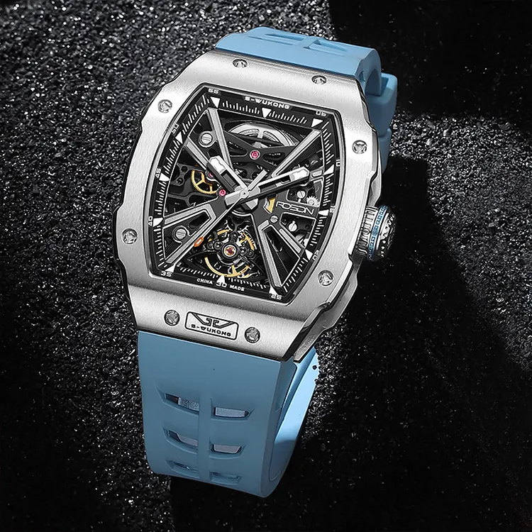 ROSDN Trendy And Cool Men's Watch Mechanical Movement Fluoroelastomer Strap Watch Men's Watches Black Dial-20