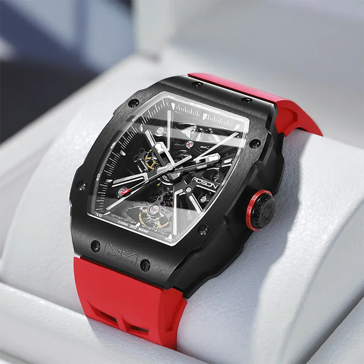 ROSDN Trendy And Cool Men's Watch Mechanical Movement Fluoroelastomer Strap Watch Men's Watches Black Dial-2