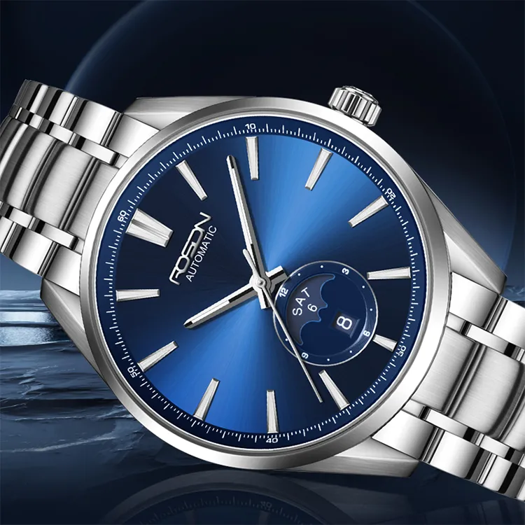 ROSDN Mechanical Movement Stainless Steel Watchband Watch Men's Watches Black Dial-8