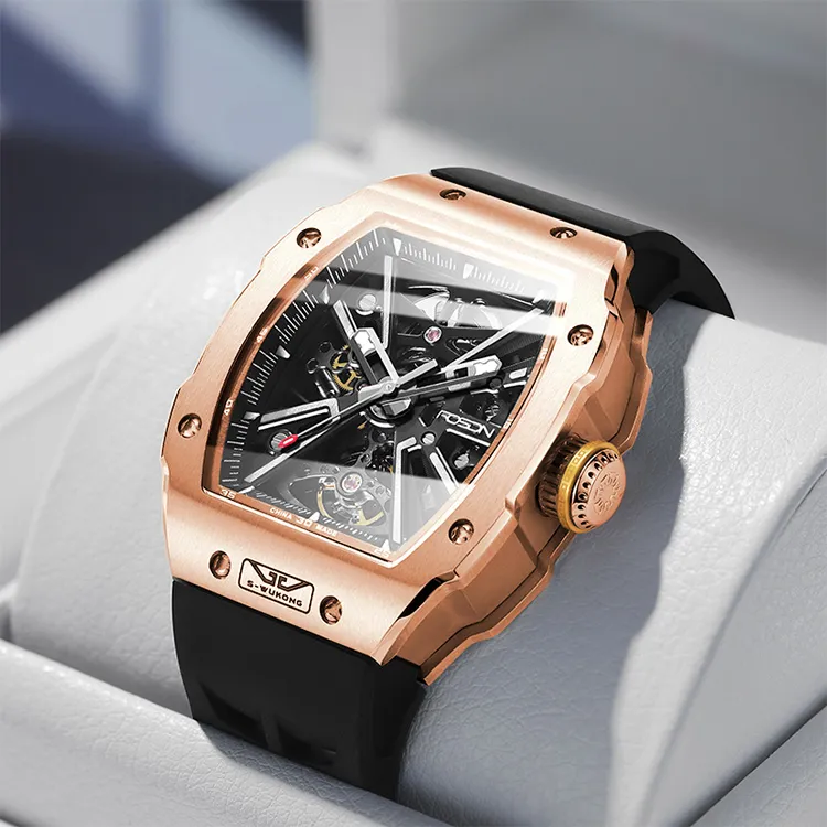 ROSDN Trendy And Cool Men's Watch Mechanical Movement Fluoroelastomer Strap Watch Men's Watches Black Dial-14
