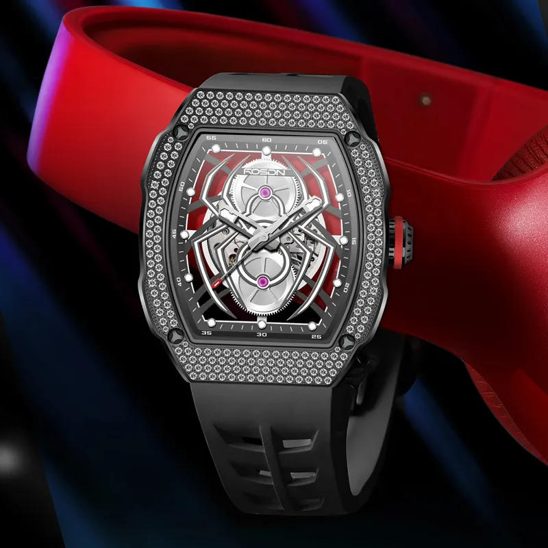 ROSDN Spider Man Series Automatic Mechanical Movement Watch Men's Watches Cut Out Dial G2709-4