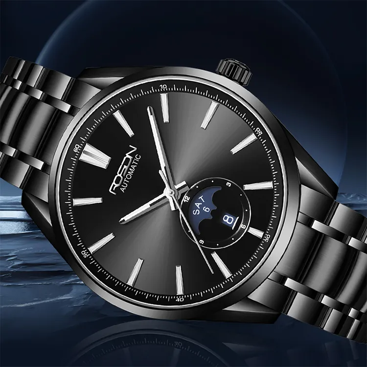 ROSDN Mechanical Movement Stainless Steel Watchband Watch Men's Watches Black Dial-3
