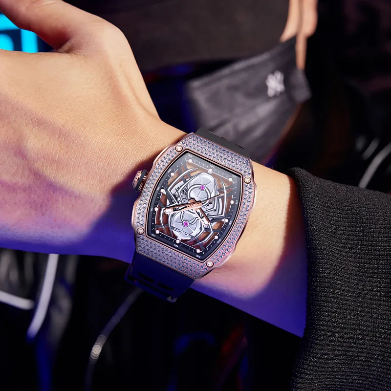 ROSDN Spider Man Series Automatic Mechanical Movement Watch Men's Watches Cut Out Dial G2709-6