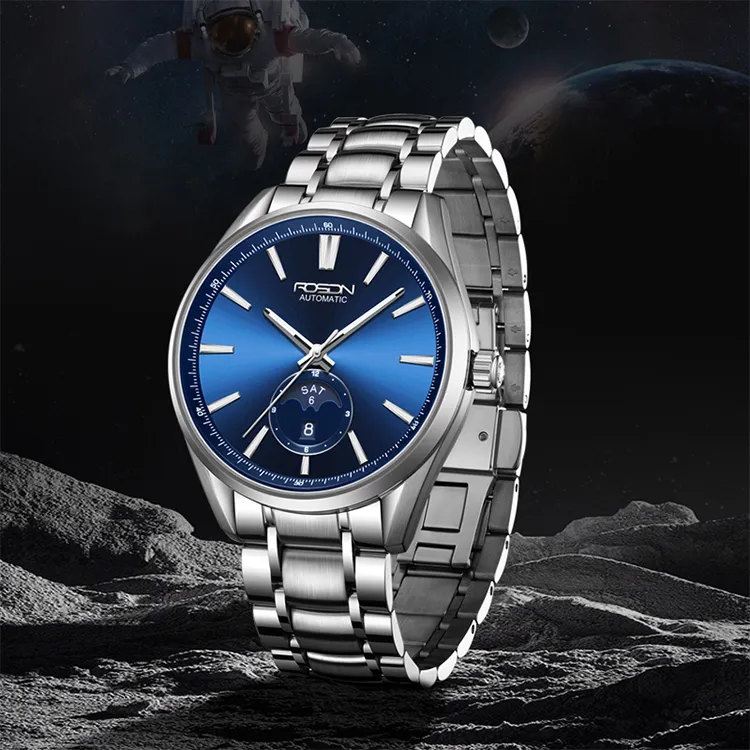 ROSDN Mechanical Movement Stainless Steel Watchband Watch Men's Watches Black Dial-7