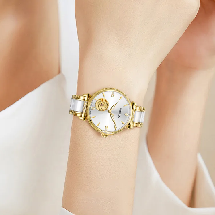 ROSDN Crown Collection Mechanical Movement Stainless Steel Watchband Watch Unisex White Dial-6