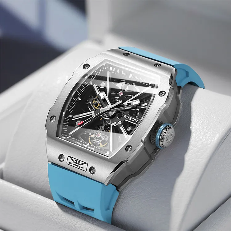 ROSDN Trendy And Cool Men's Watch Mechanical Movement Fluoroelastomer Strap Watch Men's Watches Black Dial-18