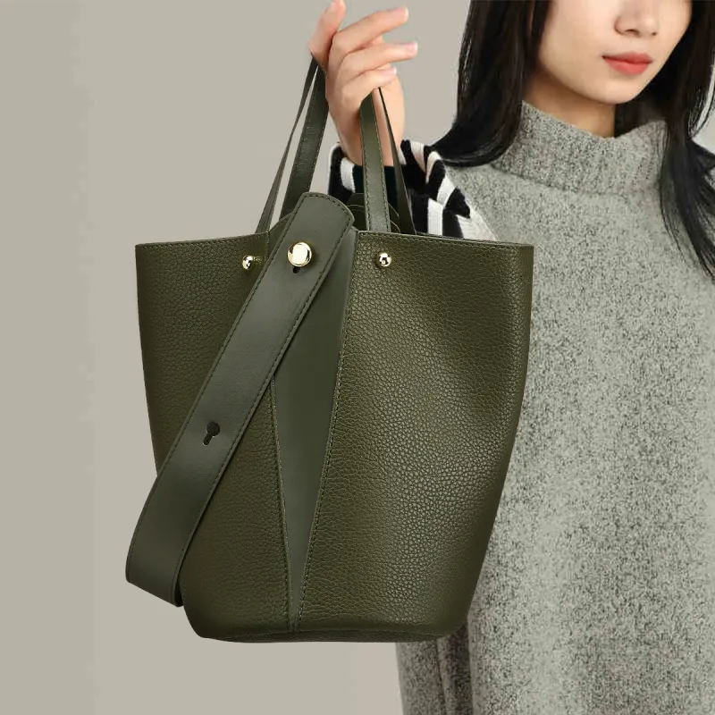 ST&SAT Synthetic Leather Shoulder Bag, Bucket Bag, Handbag Women's Coffee/Red Brown/Green-14