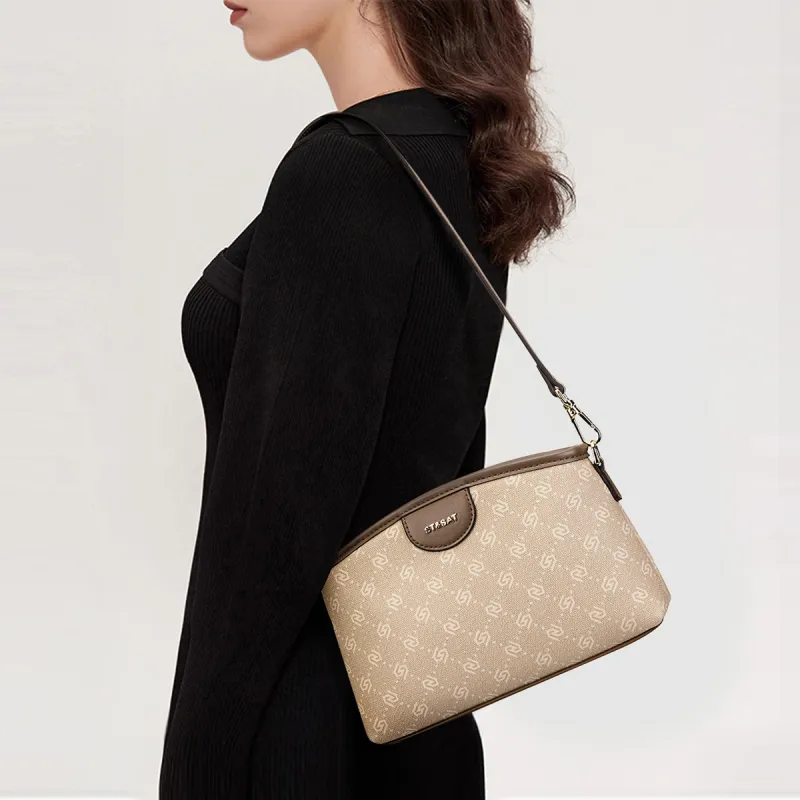ST&SAT PVC With Synthetic Leather Crossbody Bag, Shoulder Bag Medium Size Women's Coffee/Apricot-5