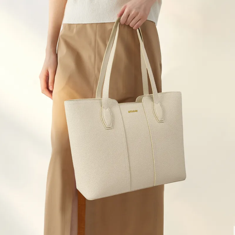 ST&SAT Cow Leather Shoulder Bag Regular Women's Cream Apricot/Ecru Black-15