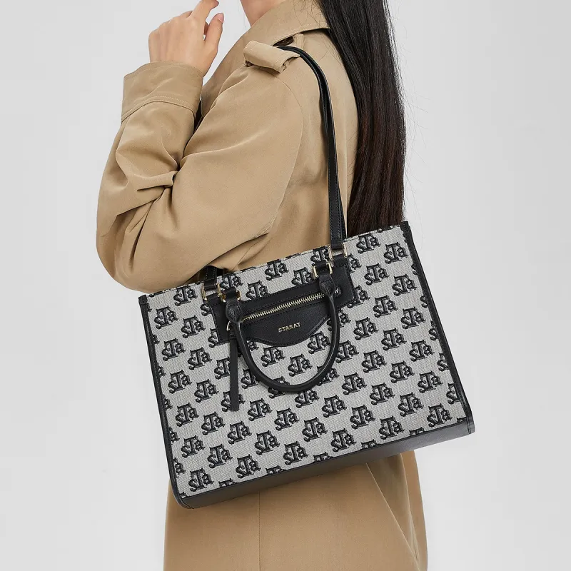 ST&SAT Fabric Handbag Shoulder Bag Tote Bag Shopping Bag Mom Bag Shoulder Bag Large Size Women's Black-3