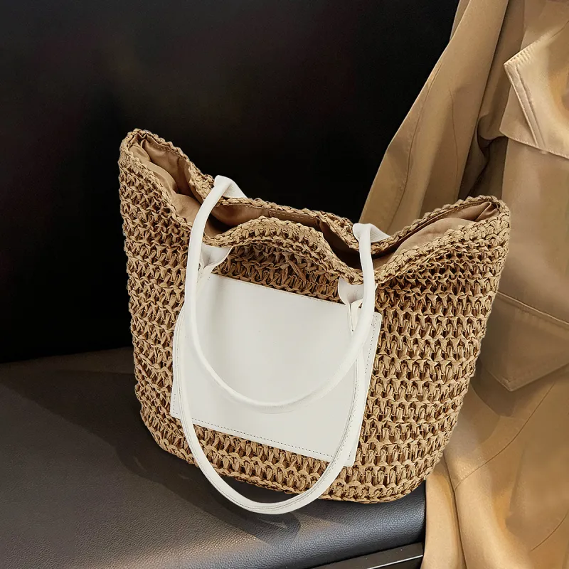 ST&SAT Fabric With Synthetic Leather Shoulder Bag Women's White-4