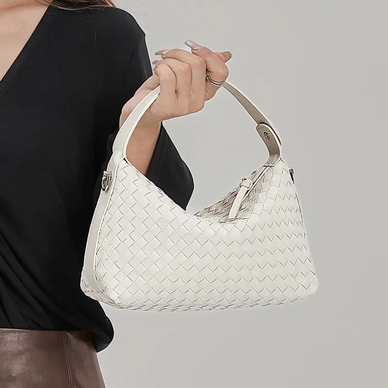 ST&SAT Cow Leather Shoulder Bag Crossbody Bag Handbag Woven Bag Large Size Women's Ecru-6
