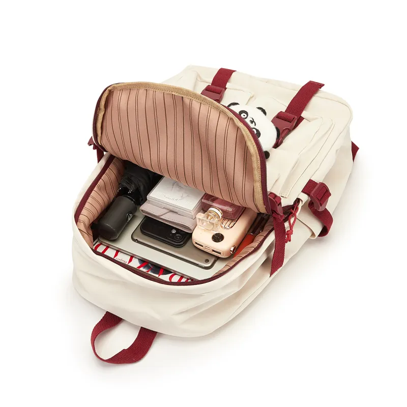 ST&SAT Fabric Backpacks Travel Bags Large Size Unisex Ecru-2
