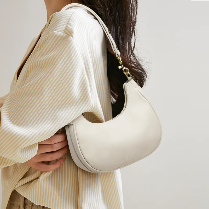 ST&SAT Synthetic Leather Shoulder Bag Crescent Bag Regular Women's Pearl White-3