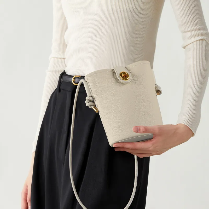 ST&SAT Cow Leather Bucket Bag With Cell Phone Pouch Crossbody Bag Shoulder Bag Regular Women's Khaki/Apricot/Ecru/Black-13