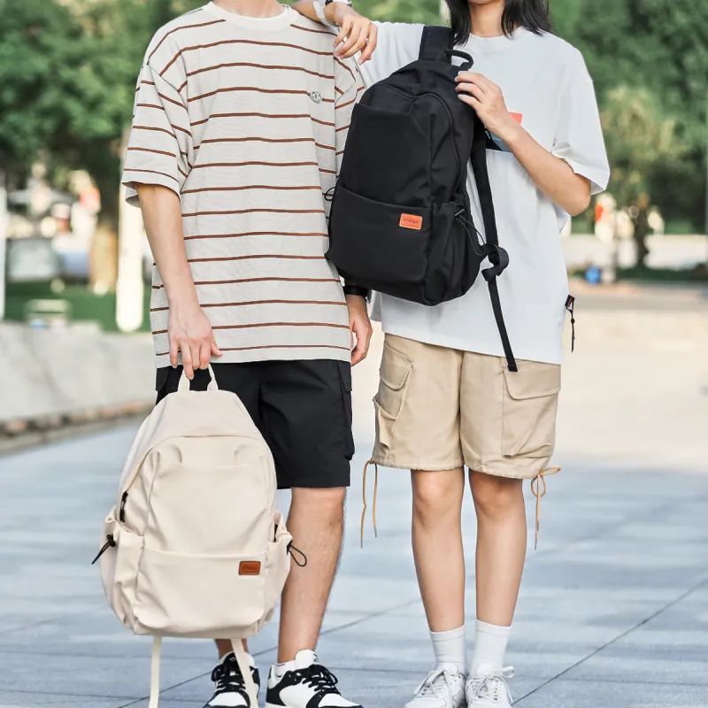 ST&SAT Fabric With Synthetic Leather Travel Backpack Regular Unisex Black/White-4