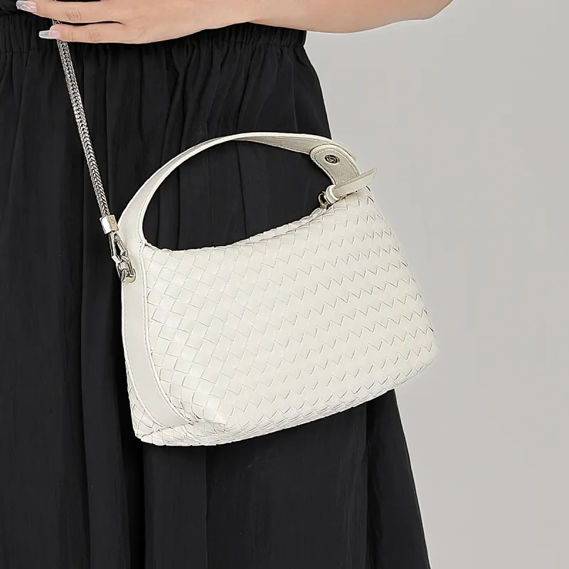ST&SAT Cow Leather Shoulder Bag Crossbody Bag Handbag Woven Bag Large Size Women's Ecru-2