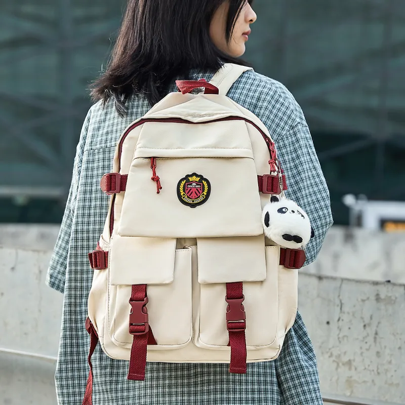 ST&SAT Fabric Backpacks Travel Bags Large Size Unisex Ecru-5