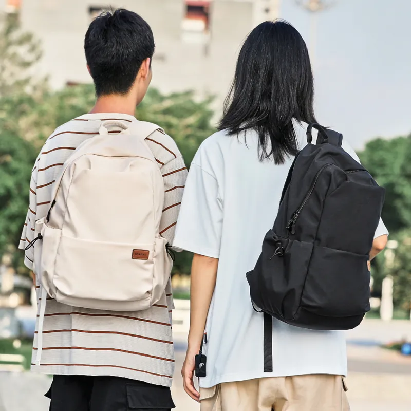 ST&SAT Fabric With Synthetic Leather Travel Backpack Regular Unisex Black/White-9
