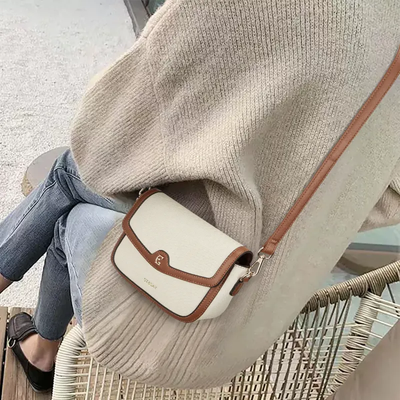 ST&SAT Synthetic Leather Small Square Bag, Saddle Bag, Crossbody Bag, Shoulder Bag Women's Apricot-4