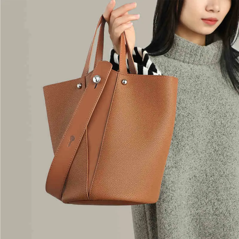 ST&SAT Synthetic Leather Shoulder Bag, Bucket Bag, Handbag Women's Coffee/Red Brown/Green-9
