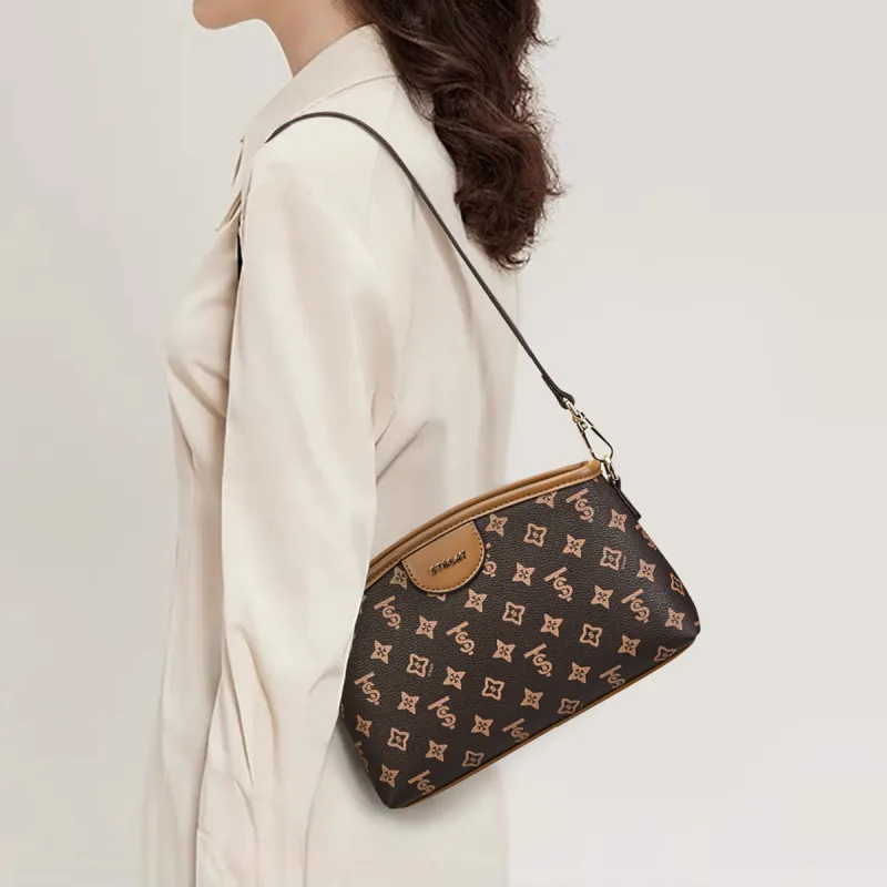 ST&SAT PVC With Synthetic Leather Crossbody Bag, Shoulder Bag Medium Size Women's Coffee/Apricot-1