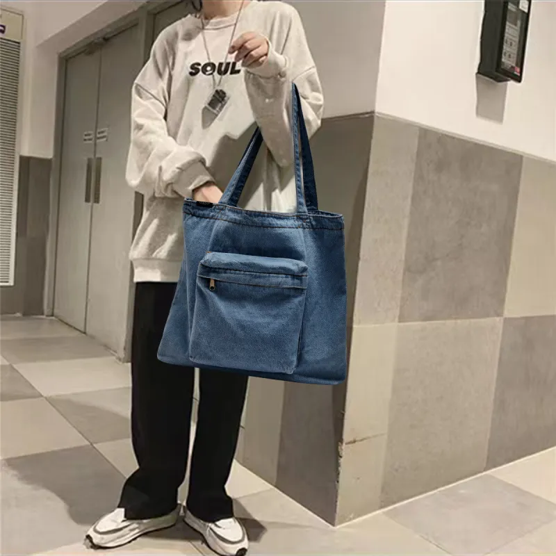 ST&SAT Fabric Tote Bag, Shopping Bag, Handbag, Shoulder Bag Women's Light Blue-4