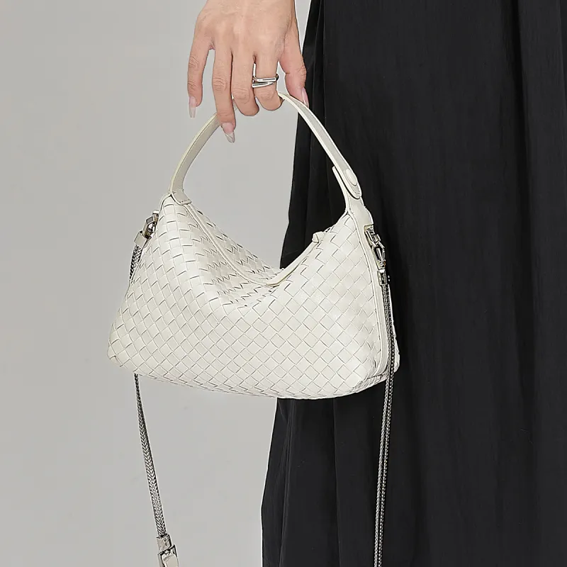 ST&SAT Cow Leather Shoulder Bag Crossbody Bag Handbag Woven Bag Large Size Women's Ecru-16