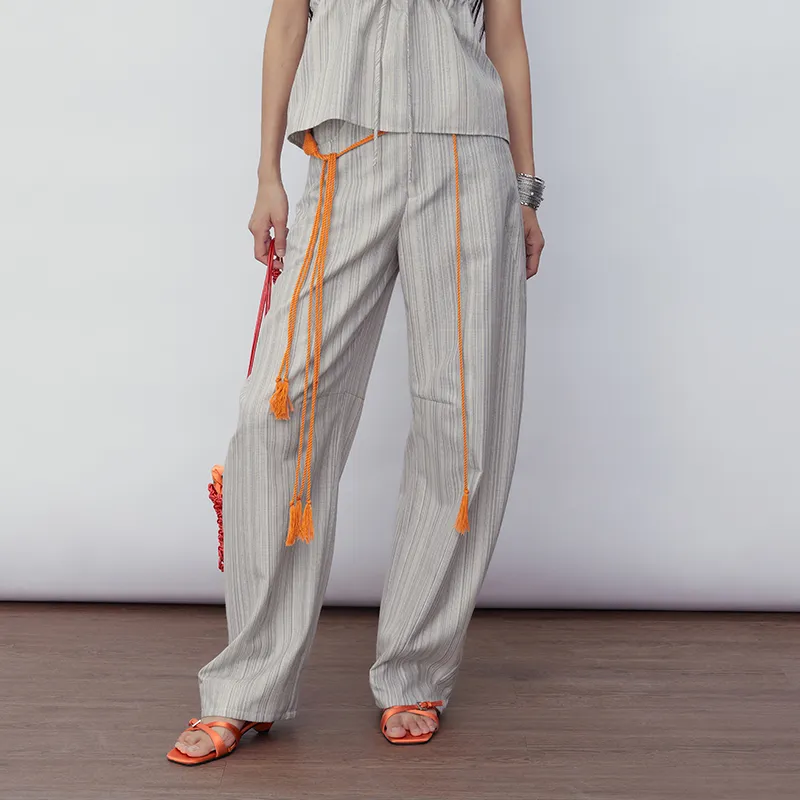 SINBOS Casual Pants Women's Elegant Gray Stripes-2