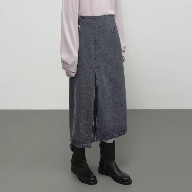 SINBOS Denim Long Skirt Women's Blue Gray-2