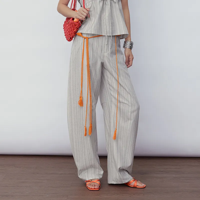 SINBOS Casual Pants Women's Elegant Gray Stripes-3