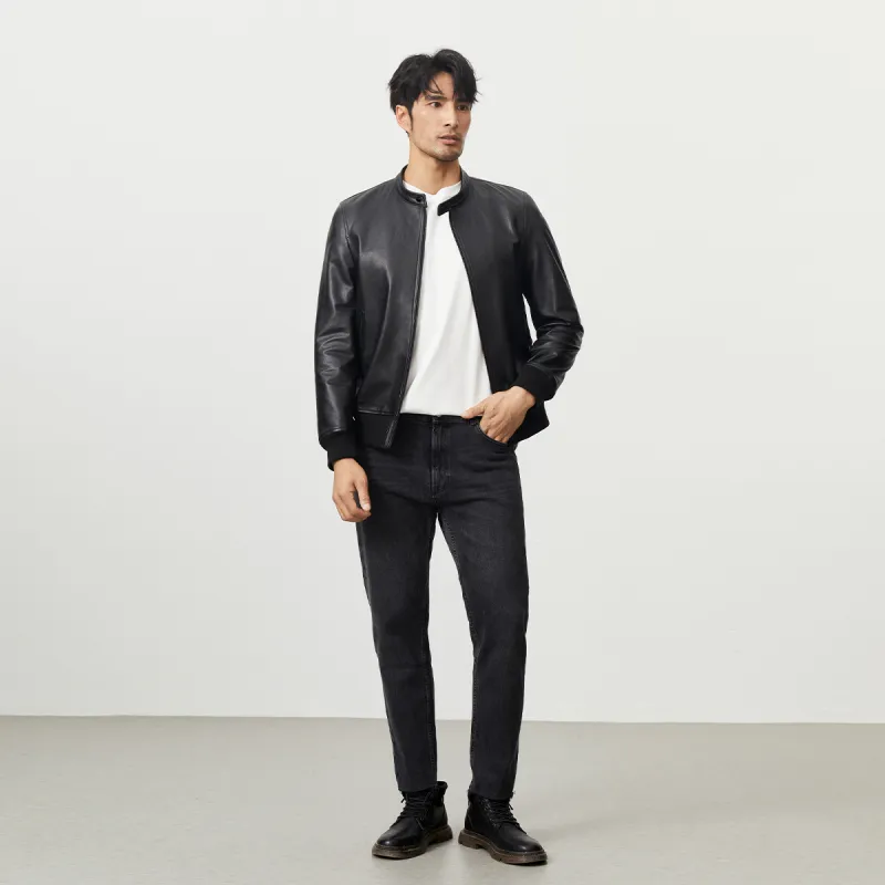 SINBOS Leather Jacket Men's Graphite Black-5