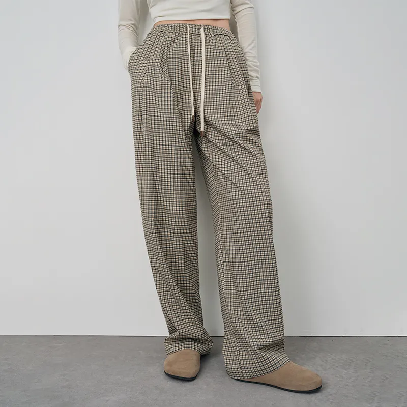 SINBOS Casual Pants Women's Yellow And Black Plaid-2