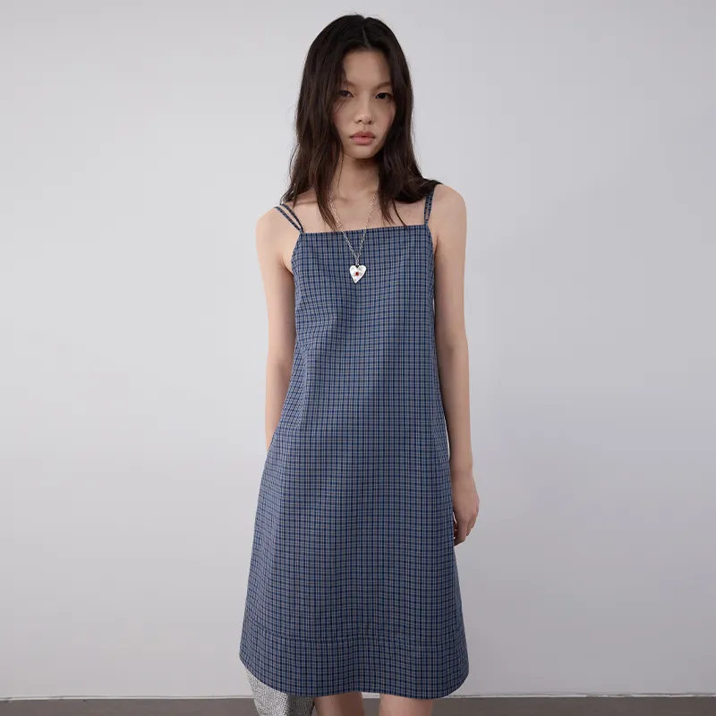 SINBOS Slip Dress Women's Haze Blue Plaid-2