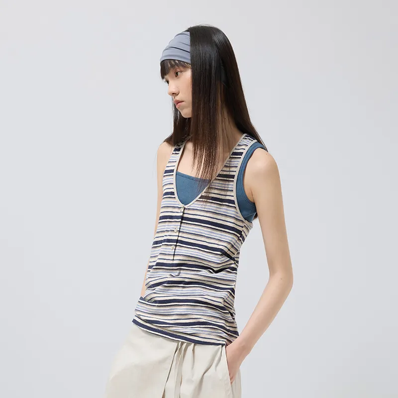 SINBOS Tank Tops Women's Blue Stripe-3